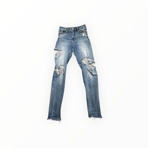 American Eagle Jegging Womens 6 Blue Curvy Super Hi-Rise Distressed Raw Hem Jean
